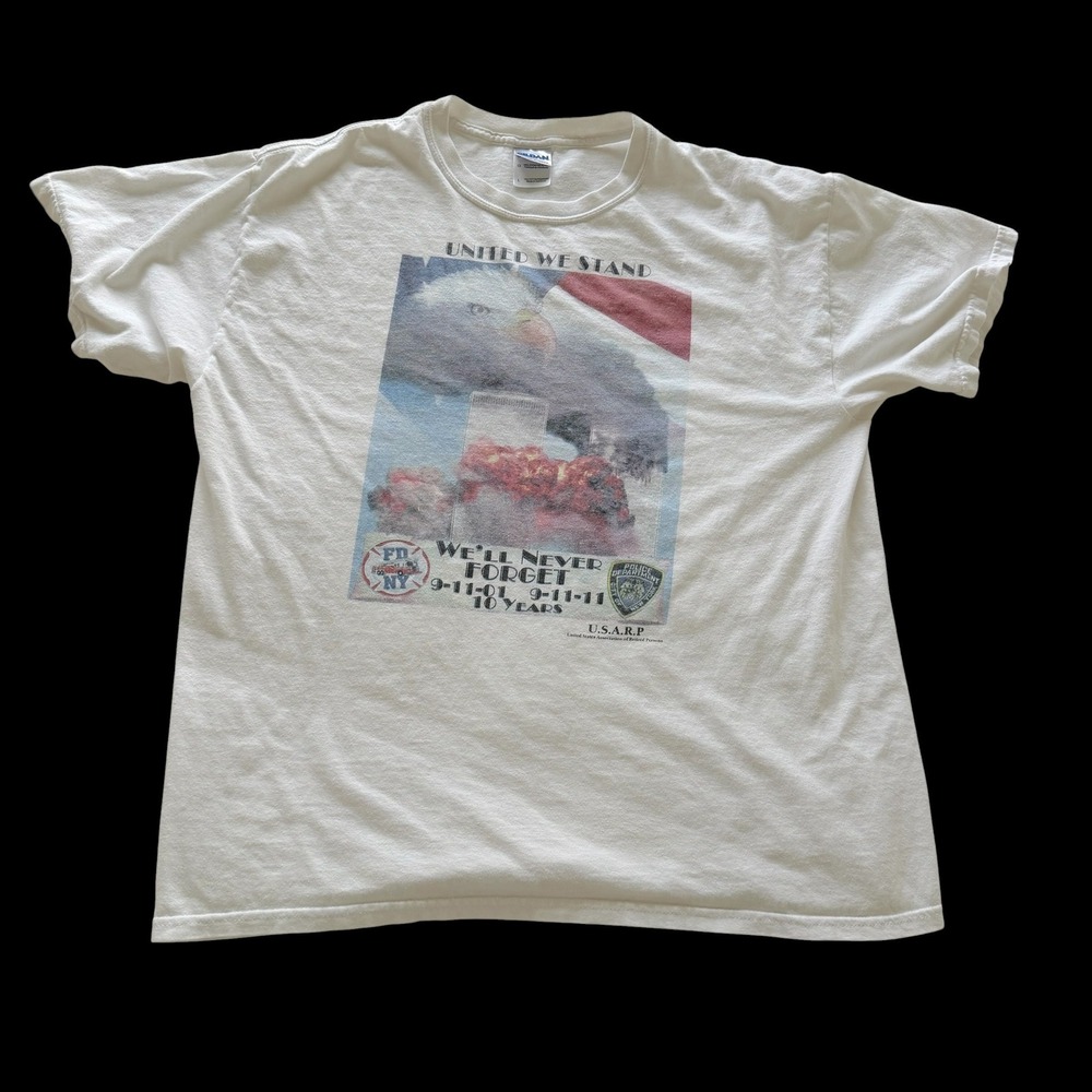 Vintage 9/11 10 Year Anniversary Memorial T-Shirt White Large FDNY NYPD